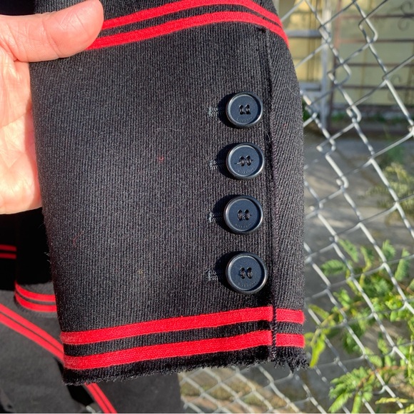Givenchy Paris Wool Coat In Black With Red Trim & Intentional Fraying Size 42 - Picture 2 of 12